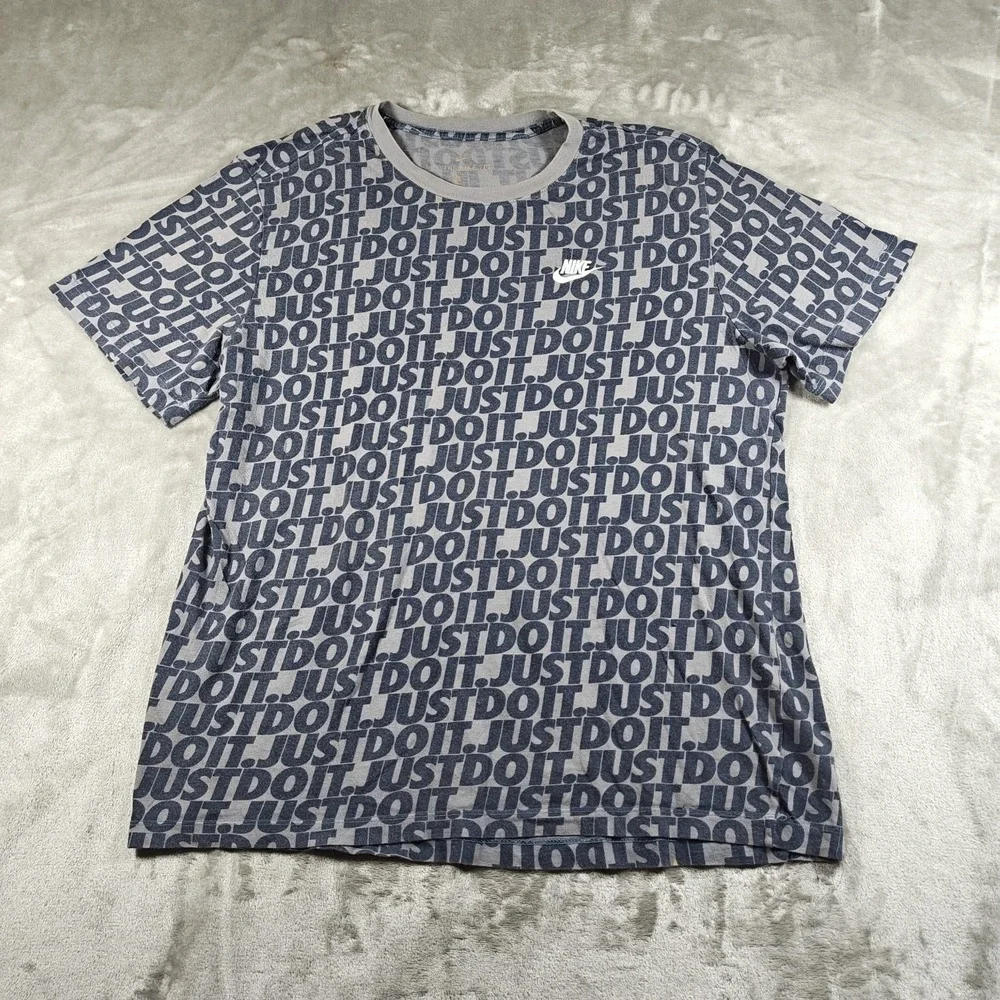 Nike Shirt Mens Large Blue Gray Just Do It All Over Print Embroidered AOP